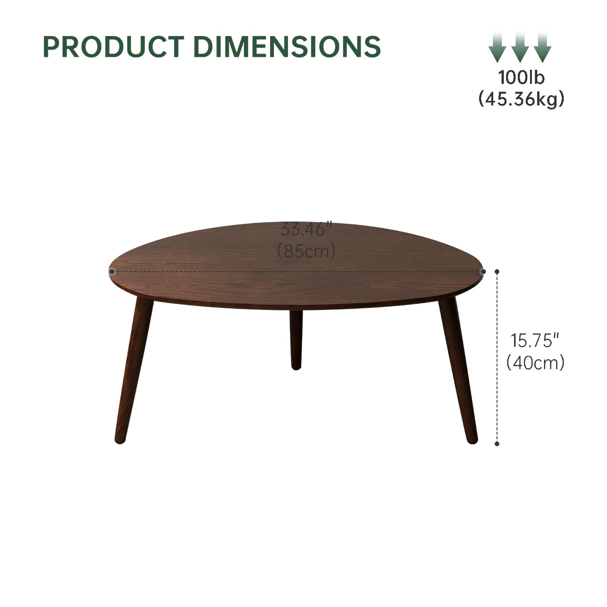 Wayshome Small Oval Coffee Table, Mid Century Modern Coffee Table for Living Room, 100% Solid Oak Wood Side Table End Tables for Home (Walnut Wood Color, 33.46''x22.83''x15.74'') Wayshome