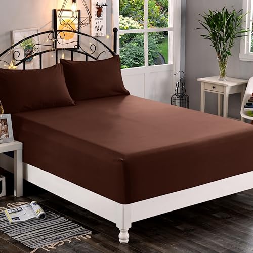 Elegant Comfort 1500 Premium Quality Fitted Sheet Ultra Soft 18-24 Inch Extra Deep Pocket - Single Fitted Sheet for High Mattress - Wrinkle Free with Smart Storage Pockets, King, Chocolate Brown Elegant Comfort