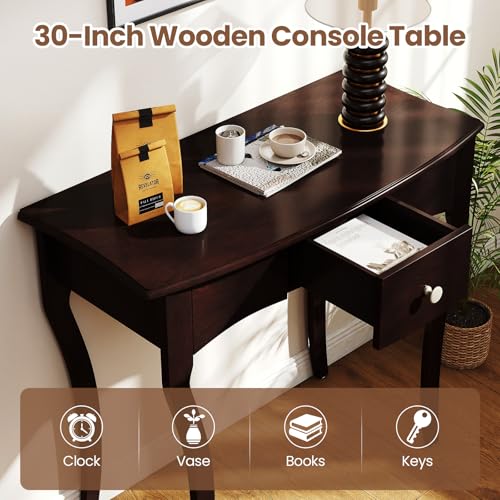 Giantex Wooden Console Table, Chic Accent Entryway Table with Storage Drawers, Solid Rubber Wood Legs and Metal Guide Rails, Vintage Sofa Tables for Living Room, Foyer, Bedroom and Entrance Giantex