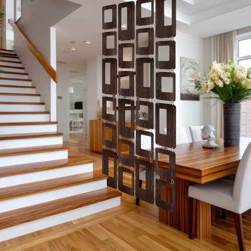 Thyle 4 Strings Mid Century Modern Room Decor Divider Brown Hanging Decorative Screen Century Elegance Decor Abstract Wall Sculpture Geometric Panels for Interior Living Room Home Bedroom Thyle