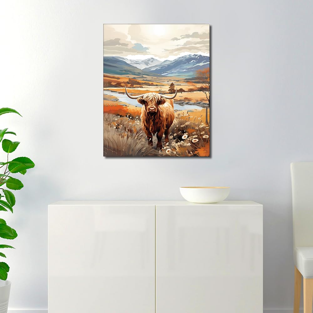 TUMOVO DIY Paint by Numbers for Adults with Brushes Highland Cow Oil Hand Painting Animals Adult Paint by Number Landscape Paint by Number Kits on Canvas Art Crafts 16"x20"(Frameless) TUMOVO