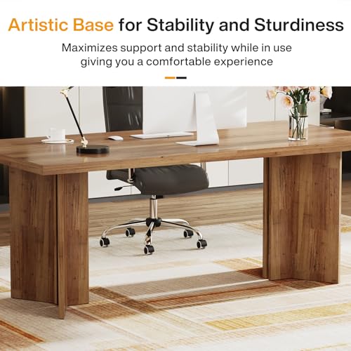 Tribesigns 63-inch Executive Desk, Vintage Office Computer Desk with Large Tabletop, Farmhouse Wood Writing Conference Table Workstation for Home Office, Study, Walnut Brown Tribesigns