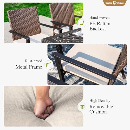 Sophia & William 9 Pieces Patio Dining Set for 6-8 People, Expandable Rectangular Metal Outdoor Table and Rattan Chairs with Cushions, All Weather Patio Table and Chairs Set Sophia & William
