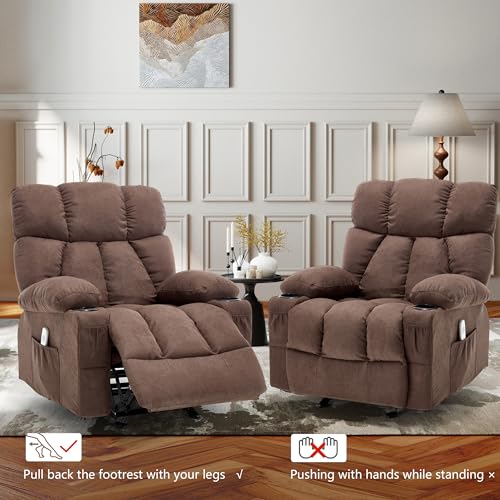 Massage Rocking Recliner Chair, Ergonomic Recliners Sofa with Vibration Massage & Heat, Rocking Chair Nursery Chair for Living Room Lounge with 4 Pockets, 2 Cup Holders, Brown