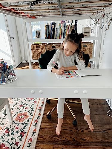 Max & Lily High Loft Bed with Desk and Bookcase, White Solid Wood Frame for Kids and Teens Max & Lily