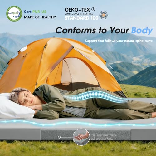 CYMULA Memory Foam Camping Mattress Pad,3 in Sleeping Pad for Camping,Non-Slip Bottom Floor Bed Floor Mattress for Adults,Portable Roll up Mattress Sleeping Mat for Car Travel,Guest Bed (Cot 72 * 24) CYMULA