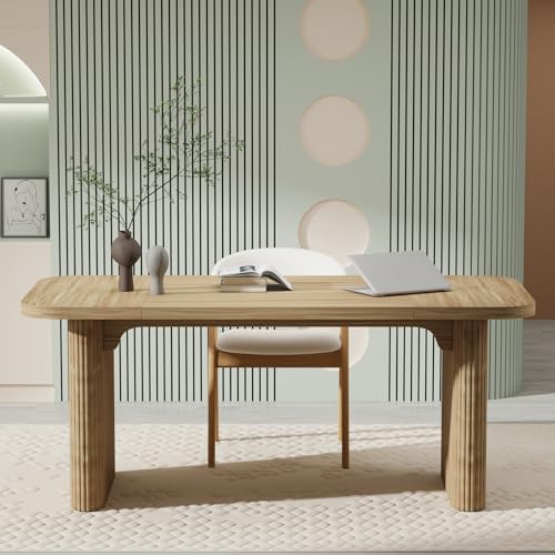 Tribesigns 62" Executive Desk, Large Computer Office Desk with Double Pedestal, Modern Simple Style Natural Wood Top Rectangle Writing Desk for Home Office (Natural) Tribesigns