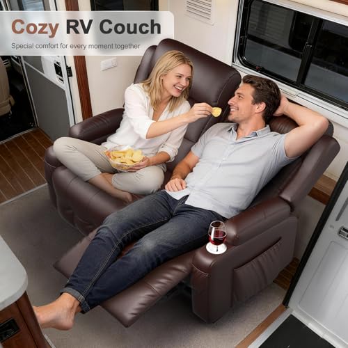 Furgatti Reclining Loveseat, 55.1" RV PU Leather Wall Hugger Recliner Love Seats Sofa with USB-A/Type C Charging Station, Cup Holder, Double Recliners Couch, Manual Love Seat for RV & Gaming Room