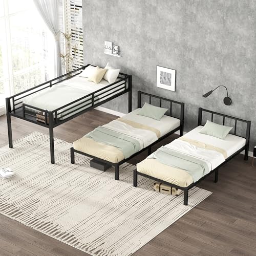 Bellemave Twin Triple Bunk Bed for Kids, Adults, Teens, Metal Bunk Beds for 3 Kids, Triple bunk beds(Heavy Metal, Black) Bellemave