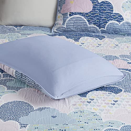 Intelligent Design Kids Reversible Cotton Quilt Set - Vibrant Fun, Playful Print, All Season Children Bedding Coverlet Bedspread, Decorative Pillow, Bedroom Décor, Twin, Cloud Blue 4 Piece Intelligent Design