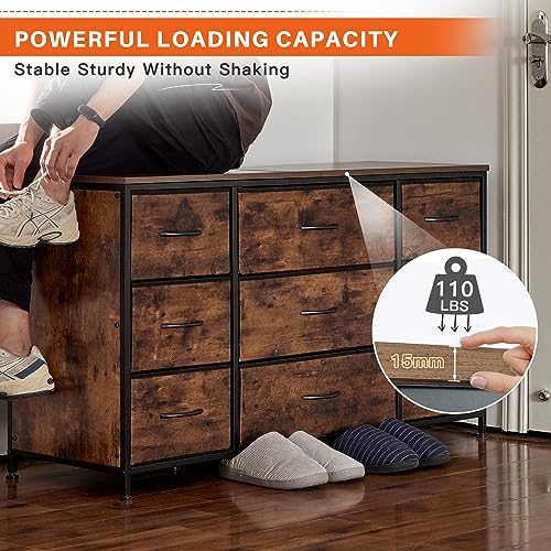 EnHomee Dresser TV Stand with Drawers, Media Console Table for 60 '', TV Console with 9 Drawers for Bedroom, Entertainment Center with Sturdy Metal Frame & Wood Top,Living Room,Closet, Rustic Brown EnHomee