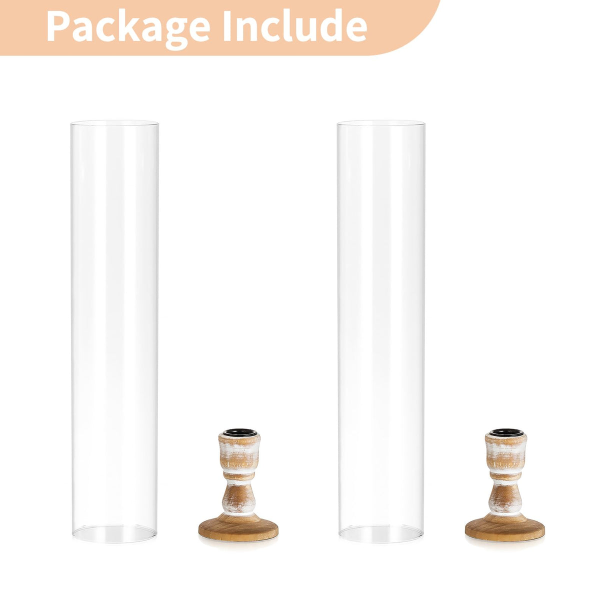 NUPTIO Wooden Candle Stick Holders: 2 Pcs Hurricane Taper Candle Holder 14 inch Rustic Wood Candlesticks Holder with Open Ended Cylinder Shape Cover for Outdoor & Indoor Wedding Party Centerpiece NUPTIO
