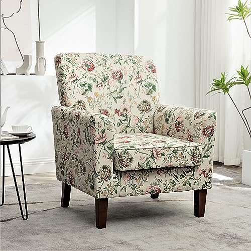 Container Furniture Direct Contemporary Accent Arm Chair with Birch Wood Frame and Velvet Upholstery, Armchair for Office and Living Room Decor, Removable Cushions, 04 Printed Fabric Container Furniture Direct