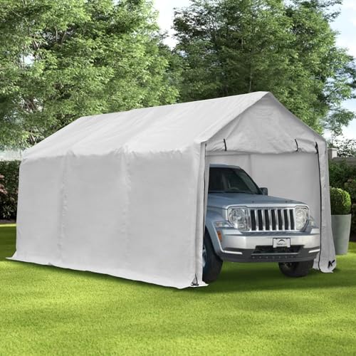 GDY 17 x 10ft Heavy Duty Carport Canopy with Sidewalls Waterproof Garage Car Shelter Enclosed Storage Shed, White GDY
