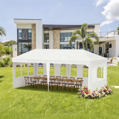 10' x 20' White Gazebo Canopy Tent Featuring 4 Removable Sidewalls, Outdoor Shade Shelter with Transparent Windows, Ideal for Parties, Backyard, Birthdays, Events, Gatherings, Patio, Birthday Usnipoya