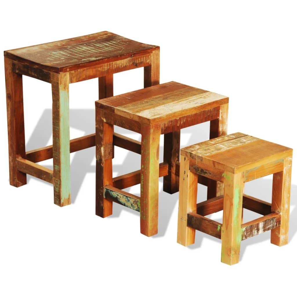 vidaXL Vintage Reclaimed Wood Nesting Table Set - Antique-Style Wooden Side Tables, Coffee Tables, or Plant Stands - Stackable, Durable, Beautiful and Unique Furniture vidaXL