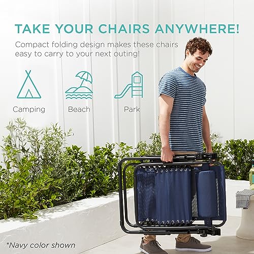Best Choice Products Set of 2 Adjustable Steel Mesh Zero Gravity Lounge Chair Recliners w/Pillows and Cup Holder Trays - Forest Green