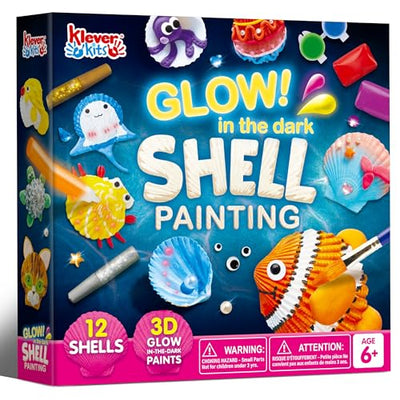 Klever Kits 12 Kids Sea Shell Painting Kit-Glow in The Dark-Arts & Crafts for Boys and Girls Ages 6-12, Art Supplies, Kids Craft Paint Kits, Creative Art Toys for Kids Christmas Birthday Party Gift
