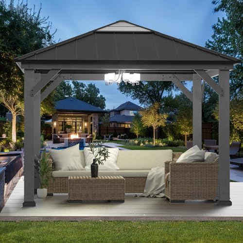Modern Shade Wood Gazebo 11' x 11', Hardtop Gazebo with Galvanized Steel and Polycarbonate Hip Roof Hardtop, Cedar Framed Wooden Gazebo for Garden, Backyard, Patio and Deck Modern Shade Outdoor Living Spaces