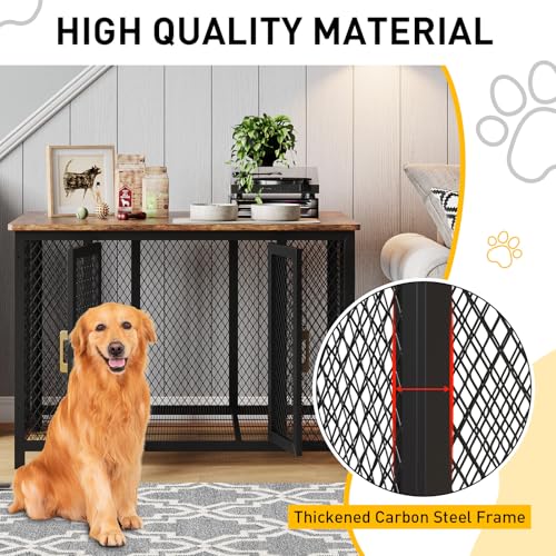 GarveeLife 48 in Large Dog Crate Furniture with Top Access Door, Heavy Duty Dog Crate Wooden Indoor Decorate Pet Cage, Indestructible Pet Dog Cage for Medium to Large Dogs GarveeLife