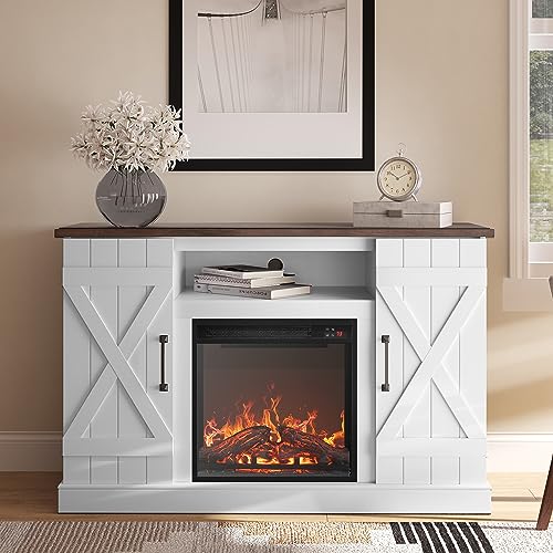 BELLEZE 47" TV Stand with 18" Electric Fireplace Heater & Media Entertainment Center Console Table for TV up to 50" with Open Storage Shelves & Cabinets - Veropeso (White) BELLEZE