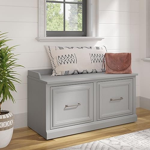 Bush Furniture Woodland Shoe Storage Bench with Doors | Footwear Organizer for Home Entryway, Mudroom, and Foyer, 40W, Cape Cod Gray Bush Business Furniture