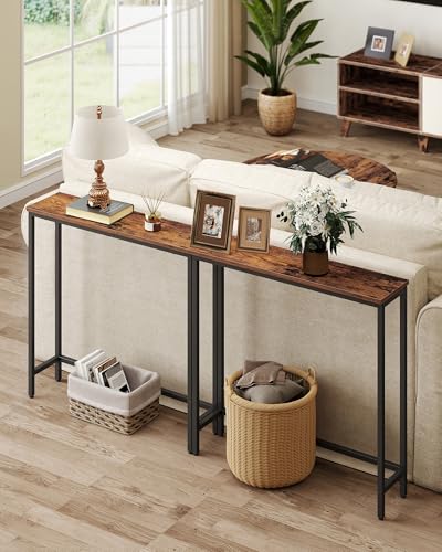 VASAGLE Console Table, Entryway Table, One Piece Top, Easy Assembly, for Hallway, Bedroom, Living Room, 1 Tier, 7.9 x 31.5 x 32 Inches, Rustic Brown and Ink Black ULNT035KD01S VASAGLE