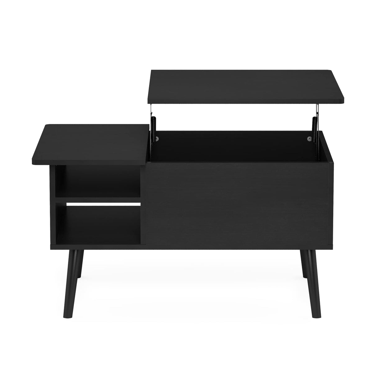 Furinno Jensen Wooden Leg Lift Top Coffee Table with Hidden Compartment and Side Open Storage Shelf for Living Room, Americano Furinno