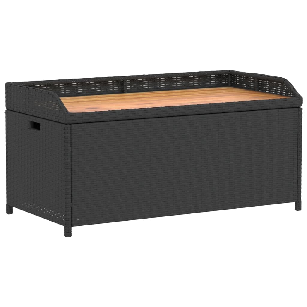 vidaXL Outdoor Storage Bench - Black Poly Rattan & Acacia Wood with Water- Storage Bag, 39.4"x19.7"x20.5" vidaXL