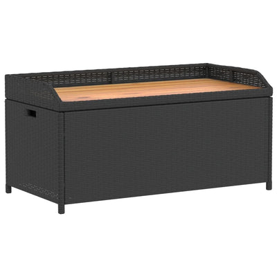 vidaXL Outdoor Storage Bench - Black Poly Rattan & Acacia Wood with Water- Storage Bag, 39.4"x19.7"x20.5"
