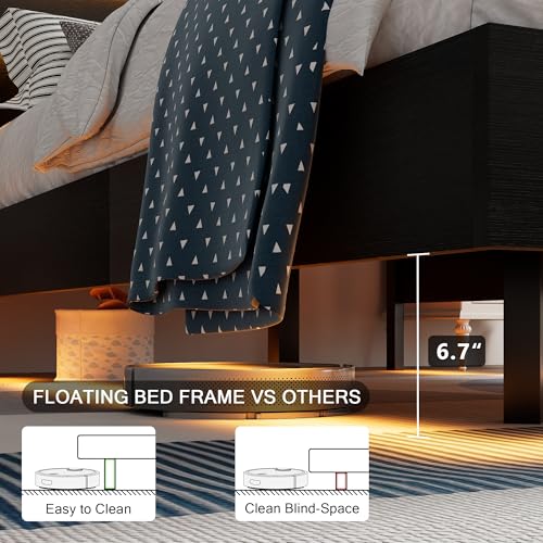 Einhomn Floating Bed Frame Twin Size with Led Headboard and Charging Station, Metal Platform Bed Base with Storage, Remote Control, Heavy Slats Support, No Box Spring Needed, Noise Free, Black Einhomn