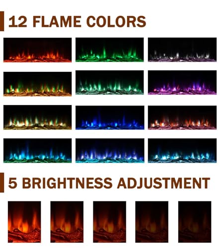 Maxhonor Electric Fireplace Inserts Freestanding Heater for The Living Room Floating Fireplace with 12 LED Colors with Logset and Stones,1500W/750W (30inch with Mantel,White) Maxhonor