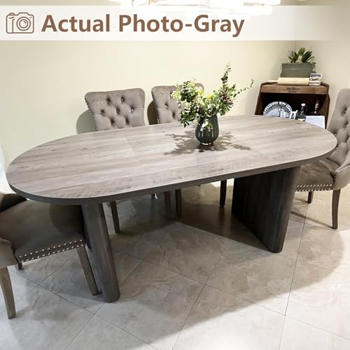 GarveeHome 70.8 Inch Oval Dining Table for 6-8 People, Long Large Kitchen Table with Thick Sturdy Wooden Base, Farmhouse Dining Room Table for Kitchen, Living Room, Office (Gray) GarveeHome