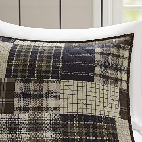 Madison Park Reversible Quilt Cabin Lifestyle Plaid Design - All Season, Breathable Coverlet Bedspread Bedding Set, Matching Shams, Timber Black/Brown Full/Queen(90"x90") 3 Piece Madison Park