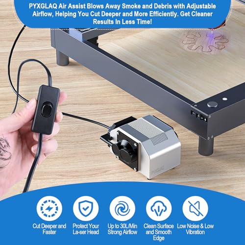 Air Assist for La-ser Cutter and Engraver, Air Assist Pump for La-ser Cutter, Stable 30L/min Airflow, for D1,D1 Pro La-ser Engraver and Other Cutter, Remove Smoke, Dust, Protect La-ser Lens. PYXGLAQ