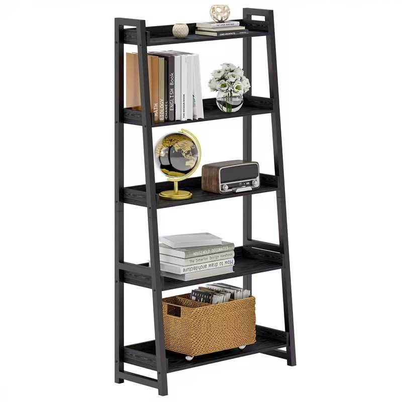 IRONCK Industrial Bookshelf 5-Tier 31.5 in Wide, Bookcase Ladder Shelf, Storage Shelves Rack Shelf Unit, Accent Furniture Metal Frame, Home Office Furniture for Bathroom, Living Room IRONCK