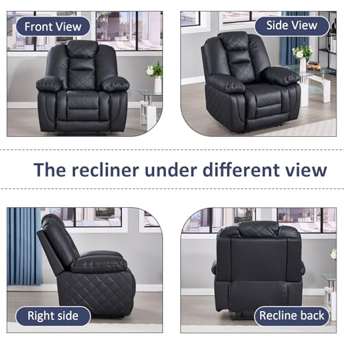 CANMOV Faux Leather Manual Recliner Chair, Single Sofa Chair with Comfortable Armrest and Backrest, Home Theater Seating for Living Room, Bedroom, Black