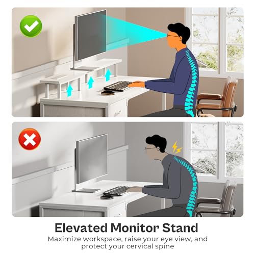 Huuger 55 Inch Computer Desk with Power Outlets and LED Lights, Gaming Desk with 4 Drawers, Office Desk with Monitor Stand, Study Desk Work Desk for Home Office, White Huuger