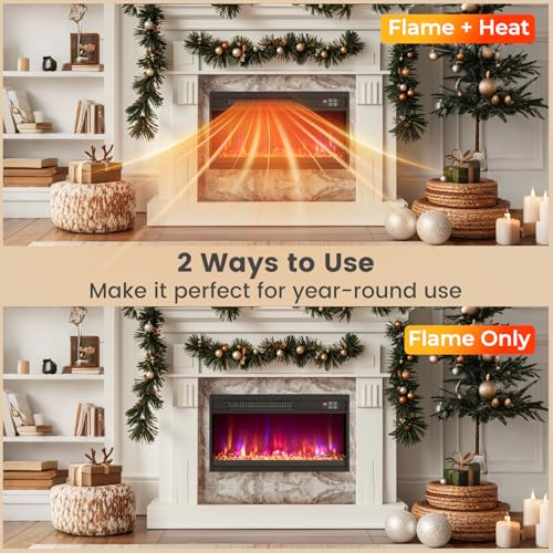 23'' Electric Fireplace Insert, SIMOE Recessed 1500W Fireplace with Multi-Color Flame & Crystal Ember Bed, 9H Timer, Thermostat & Overheat Protection, Remote Control, Fireplace Insert for TV Stand SIMOE