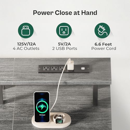 Huuger 47 Inch Computer Desk with Power Outlets and LED Lights, Gaming Desk with 4 Drawers, Office Desk with Monitor Stand, Study Desk Work Desk for Home Office, Small Spaces, Gray Huuger