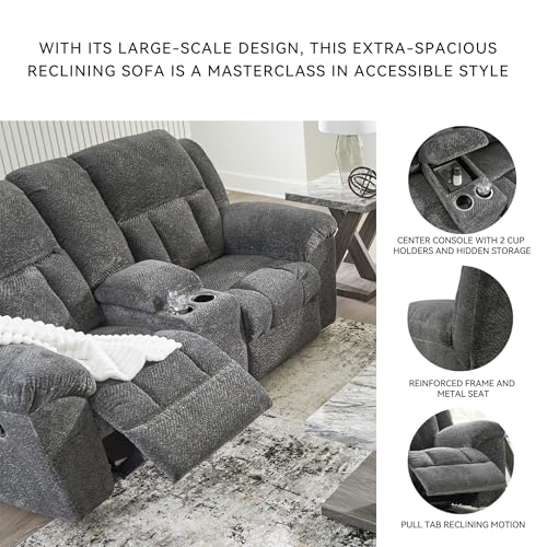 Signature Design by Ashley Frohn Contemporary Manual Reclining Loveseat with Console with Console, Storage and Cup Holders, Gray Signature Design by Ashley