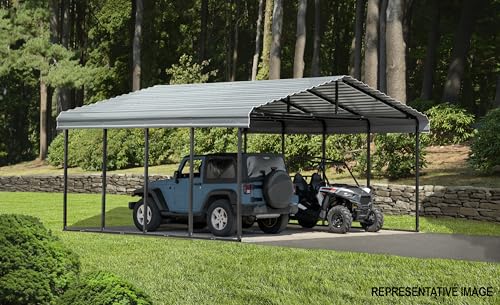 Arrow Carports Galvanized Steel Carport, Double Car Metal Carport Kit, 20' x 24' x 9', Charcoal Arrow Shed