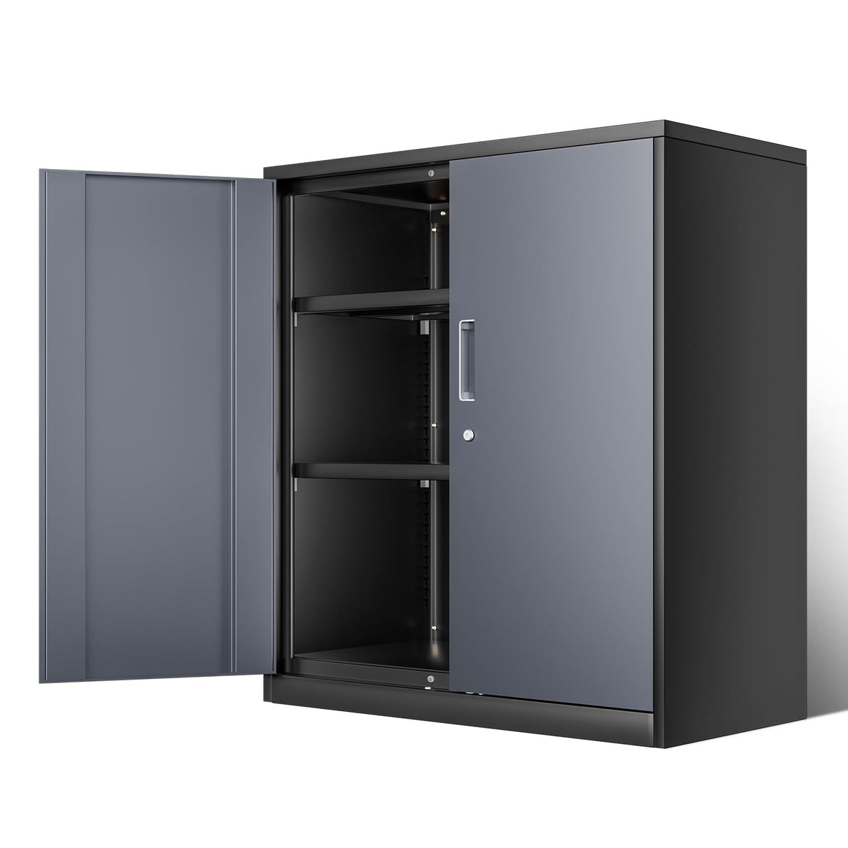 DNA MOTORING Metal Storage Cabinet, 36'' Locking Cabinet with 2 Doors and 2 Adjustable Shelves, Metal Cabinet Heavy Duty Utility Cabinet for Garage,Office,Home,Gym, Gray Black, TOOLS-00631-GY-BK DNA MOTORING