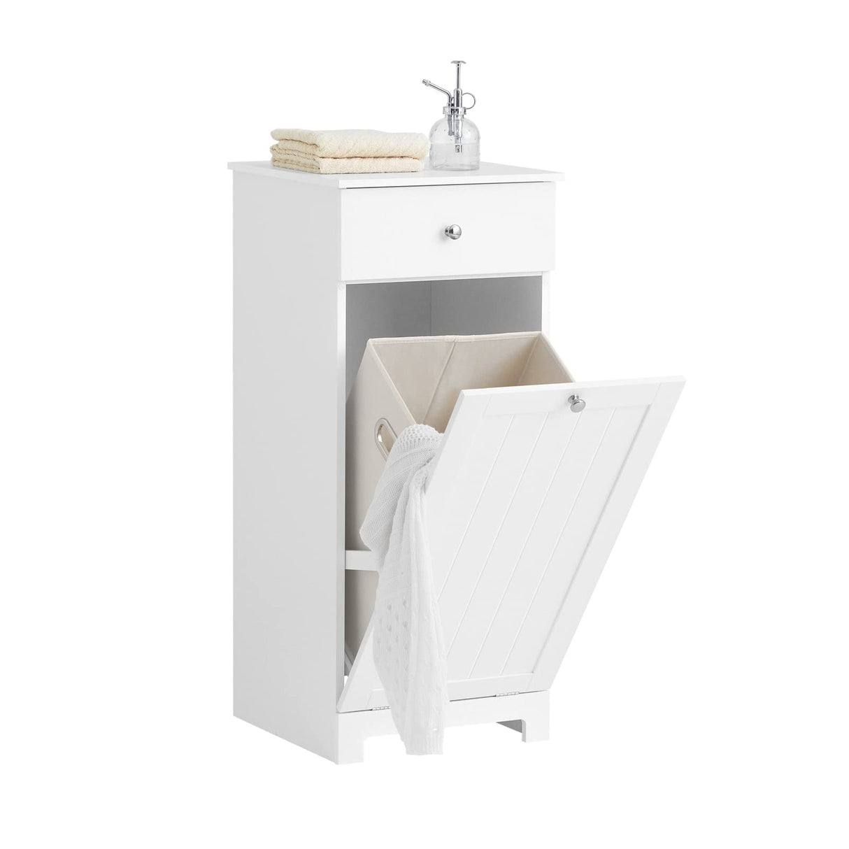 Haotian Bathroom Laundry Cabinet with Basket, Tilt-Out Laundry Hamper, Bathroom Storage Cabinet Unit with Drawer, White, BZR21-W SoBuy
