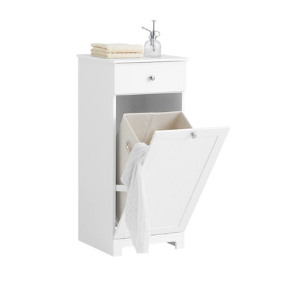 Haotian Bathroom Laundry Cabinet with Basket, Tilt-Out Laundry Hamper, Bathroom Storage Cabinet Unit with Drawer, White, BZR21-W