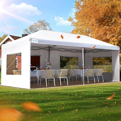Quictent 10x20 FT Pop up Canopy Tent with Sidewalls, Easy Setup and Wheeled Bag for Outdoor Event Party Commercial Camping Markets and Instant Shelter