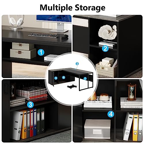 Tribesigns 71 inch Executive Desk, L Shaped Desk with Cabinet Storage, Executive Office Desk with Shelves, Business Furniture Desk Workstation for Home Office, Gray Tribesigns