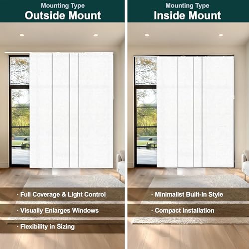 CHICOLOGY Panel Track Blinds for Sliding Glass Doors, 4 Panel Sliding Panels, Adjustable Track 46-86" W, Trimmable Height Up to 96" H, Light Filtering Privacy Room Divider, Chalk White CHICOLOGY