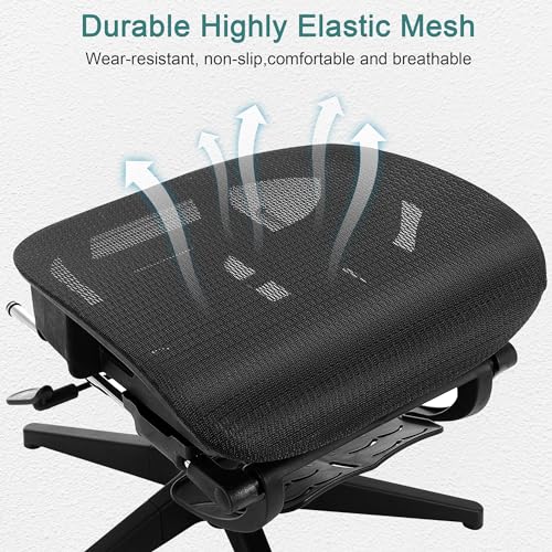 VECELO Swivel Ergonomic High Back Mesh Office Chair with Retractable Footrest, Adjustable Backrest, Tilt Function, 3D Armrests & Headrest, Lumbar Support for Executive/Computer Desk/Task Work, Black VECELO