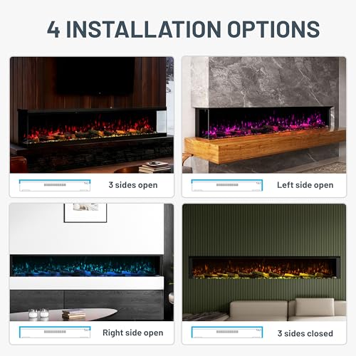 88" 3-Sided Smart Electric Fireplace, Ultra-Narrow Frame, Alexa/WiFi App Control, Panoramic Multicolor LED Flames, Realistic Log, 1500/3000W PTC Ceramic Heating MONDAWE
